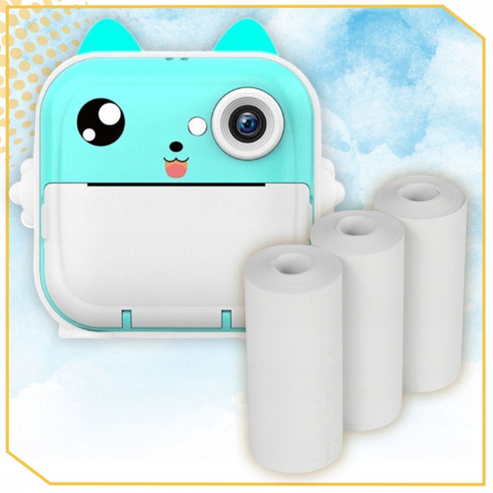 MINI DRUKARKA DRUKUŚ APARAT FOTOGRAFICZNY NATYCHMIASTOWY TERMICZNA + ROLKI Komunikacja Bluetooth